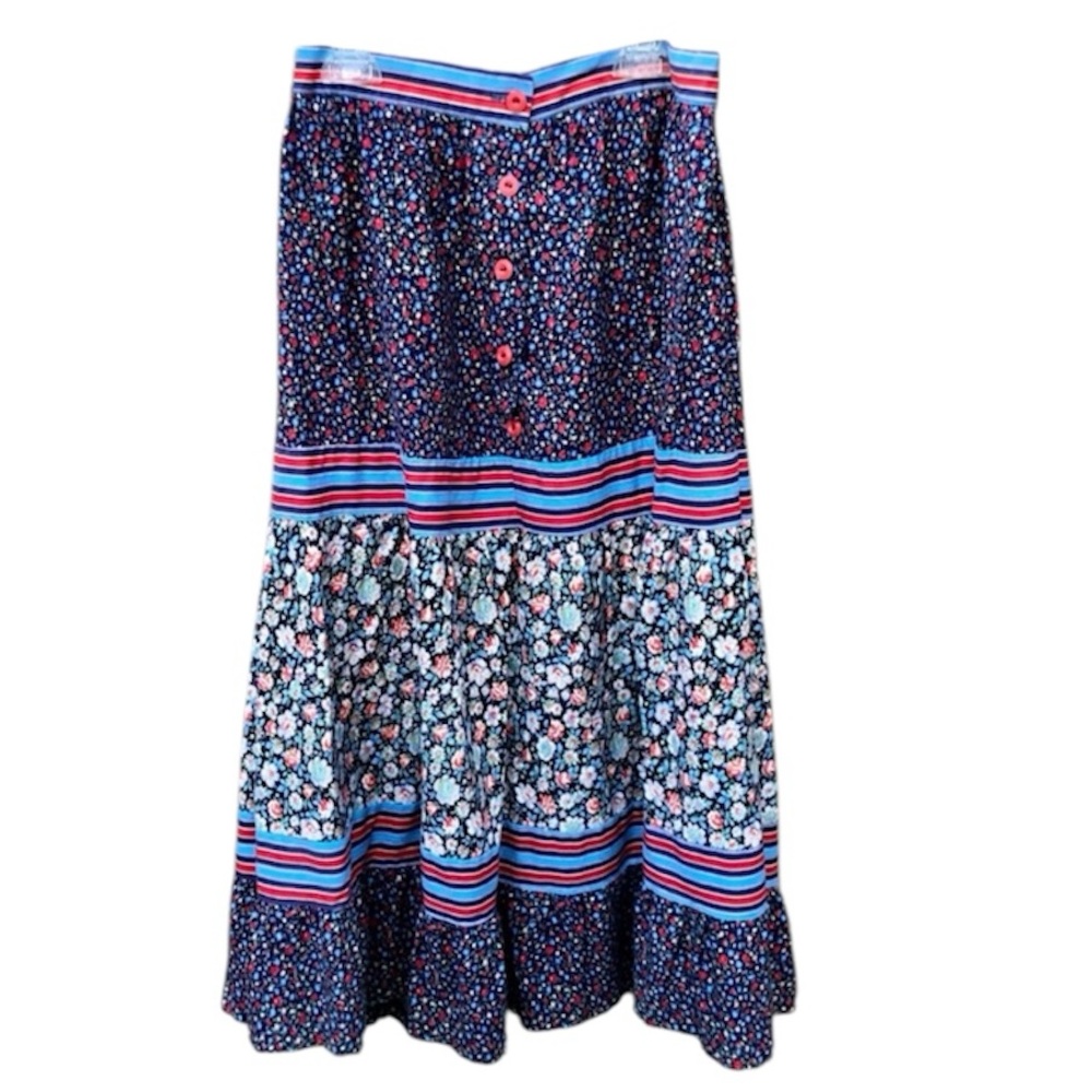Vintage 1970’s UGWU Skirt Floral Mixed Print Tiered Boho Cottagecore Sz. Small